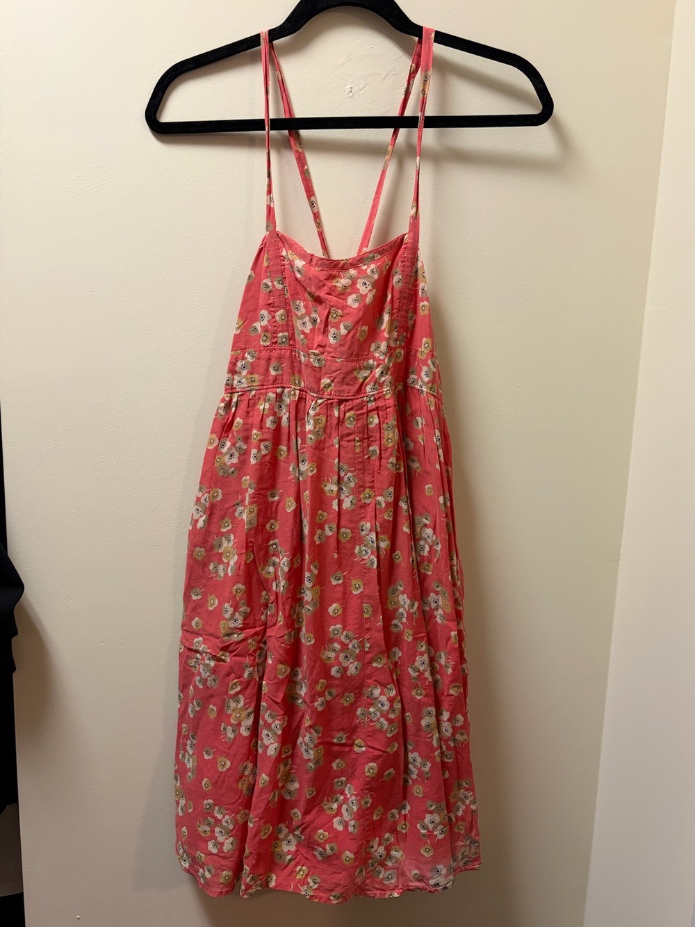 Y2K GAP Coral X Back Spaghetti Straps Midi Dress with Floral Print Pockets Small